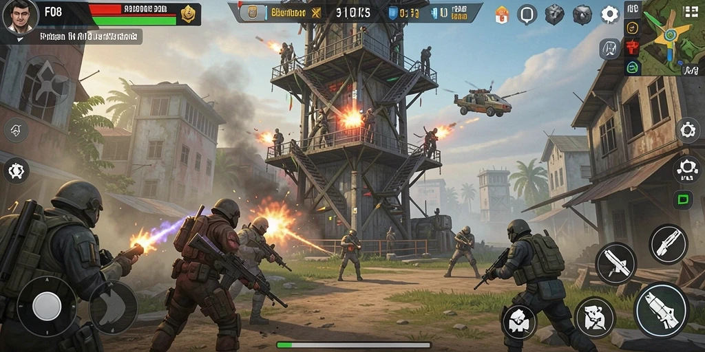 Tampilan gameplay F08 dengan menara dan musuh yang beragam.