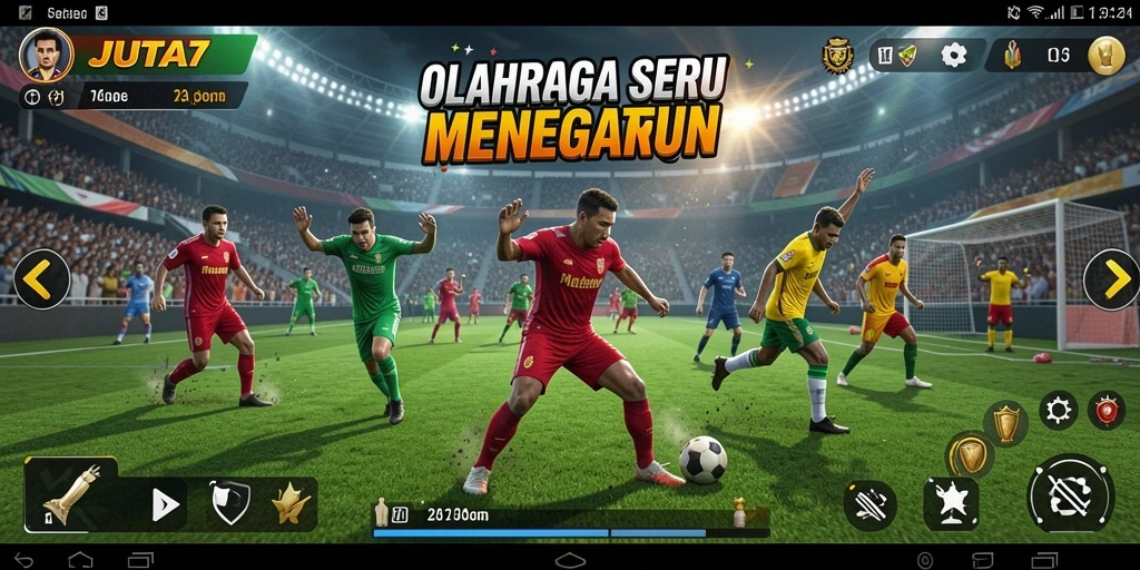 Tampilan gameplay seru dari JUTA7 yang menampilkan aksi olahraga.