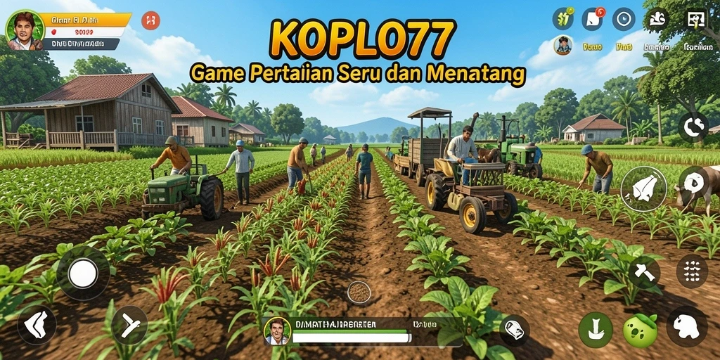 Tangkapan layar KOPLO77 menampilkan suasana bertani yang ceria dan interaktif.