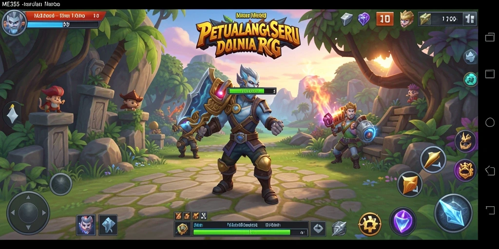 Tangkapan layar utama ME355 menampilkan pertarungan klasik RPG yang seru.