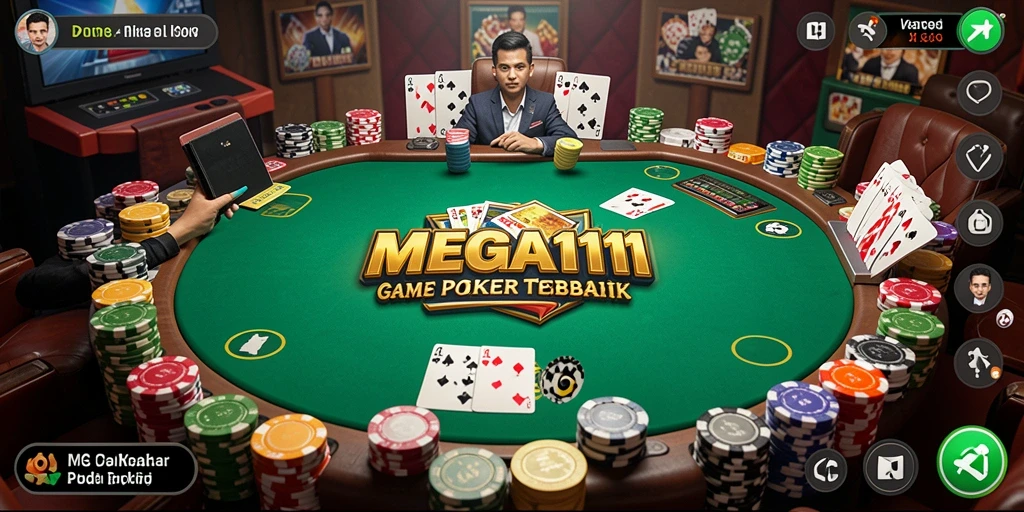 Screenshot utama MEGA111 menampilkan aksi seru permainan Poker.