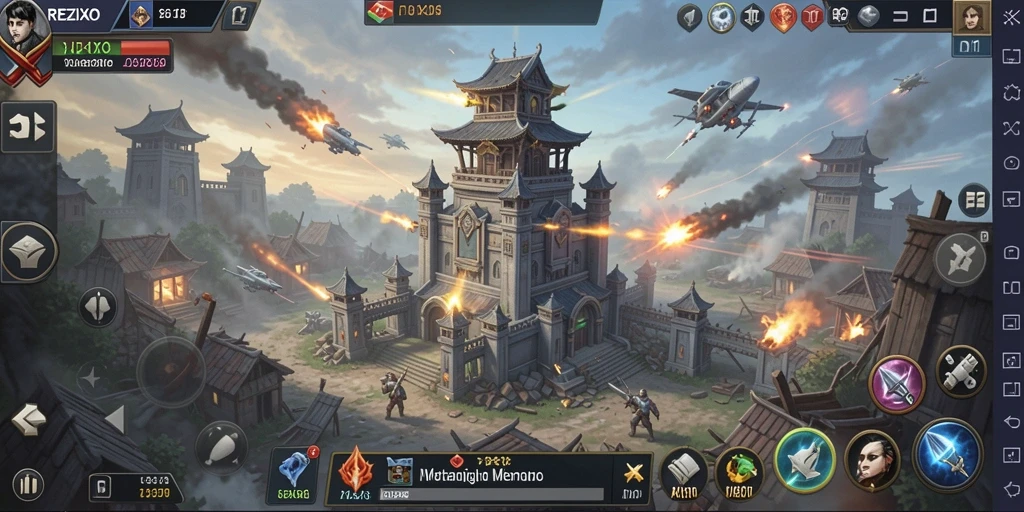 Tampilan gameplay REZIXO dengan menara pertahanan yang strategis.