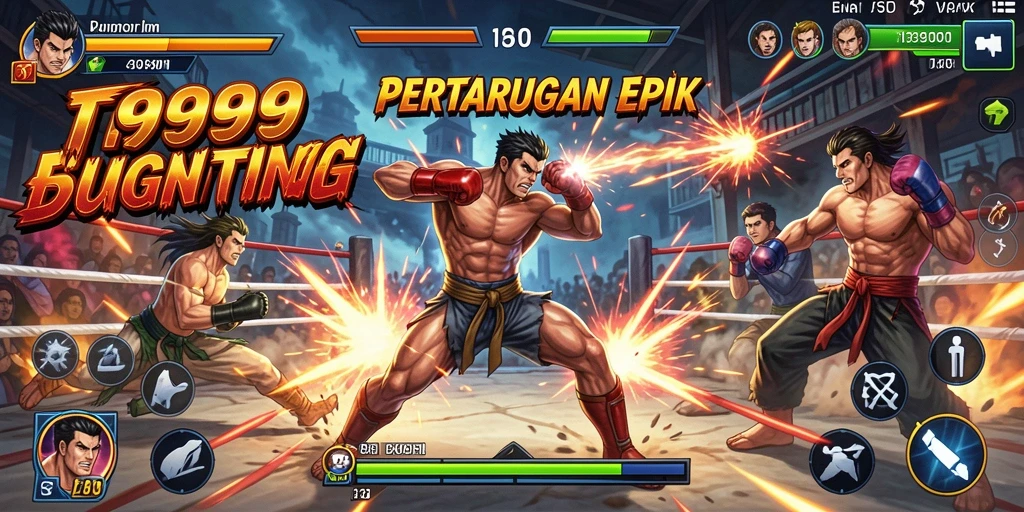 Screenshot gameplay menunjukkan pertarungan seru di T9999.